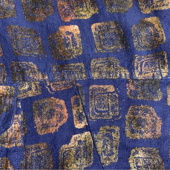 Alain Murati Studio Blue Gold Oversized 100% Linen Shacket with Hoodie Size M - Picture 14 of 14